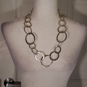 Silver hammered rings look necklace adjustable 28"